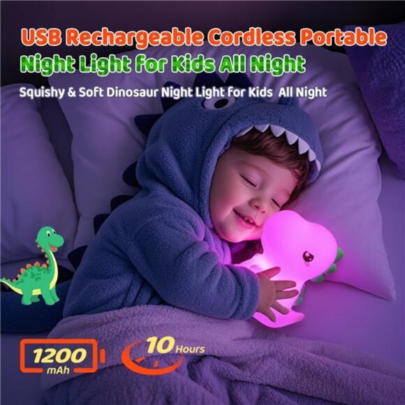 One Fire Dinosaurs Night Lamp, Remote 16 Colors Baby Night Lights - Picture 5 of 14